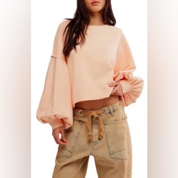 Free People Tops - NWT Free People Trish Sweatshirt in Summer Peach
